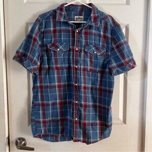 Distillery men’s pearl snap button  down shirt size large